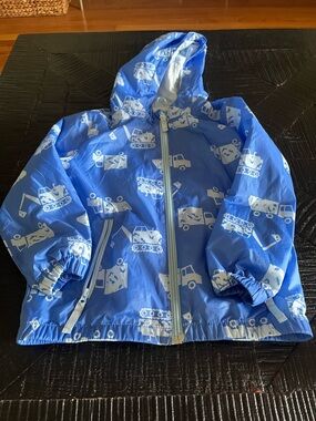 Cat & Jack Kids Blue Construction-Print Hooded Rain Jacket Size 5T
